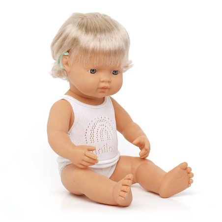 MUÑECA CAUCÁSICA CON IMPLANTE COCLEAR 38cm