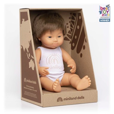 MUÑECO BEBÉ CAUCÁSICO SINDROME DOWN 38cm