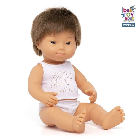 MUÑECO BEBÉ CAUCÁSICO SINDROME DOWN 38cm