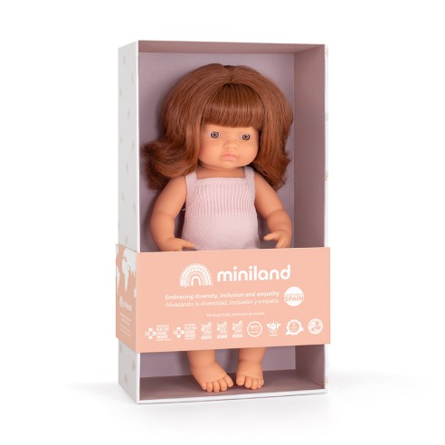 MUÑECA CAUCÁSICA PELIRROJA 38cm (pelele rosa)