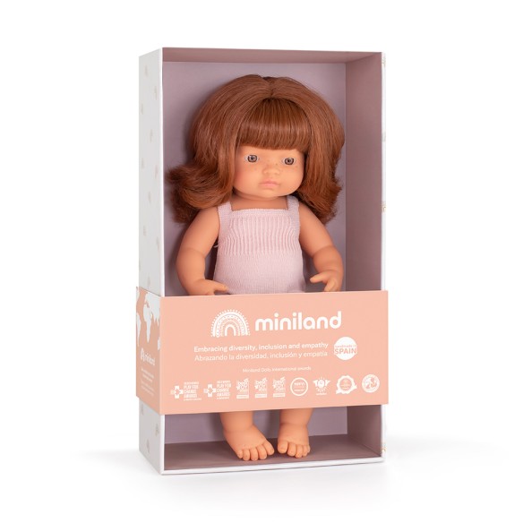 MUÑECA CAUCÁSICA PELIRROJA 38cm (pelele rosa)