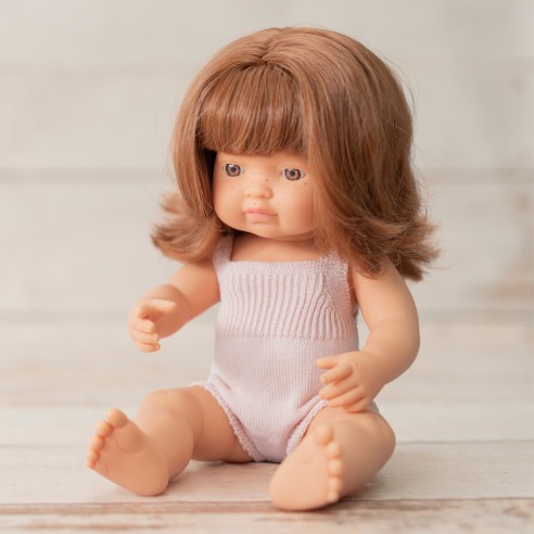 MUÑECA CAUCÁSICA PELIRROJA 38cm (pelele rosa)