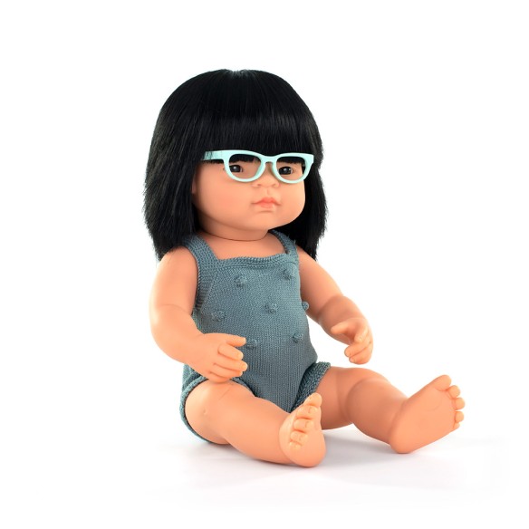 MUÑECA ASIÁTICA CON GAFAS 38cm (pelele plomo)