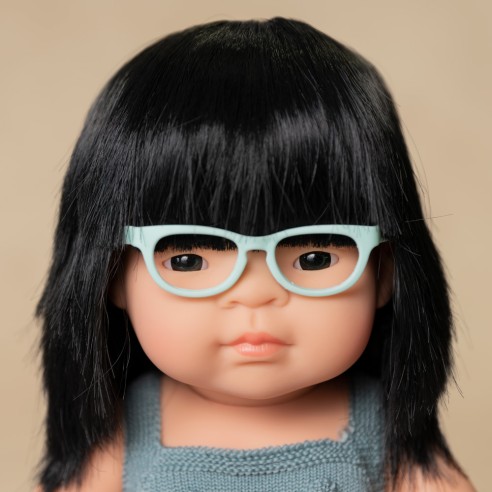 MUÑECA ASIÁTICA CON GAFAS 38cm (pelele plomo)
