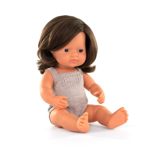 MUÑECA CAUCÁSICA CASTAÑA 38cm (pelele gris)