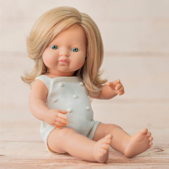 MUÑECA CAUCÁSICA RUBIO OSCURO 38cm (pelele crudo)
