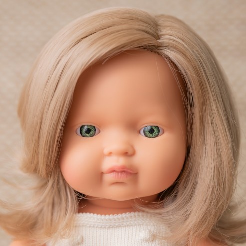 MUÑECA CAUCÁSICA RUBIO OSCURO 38cm (pelele crudo)