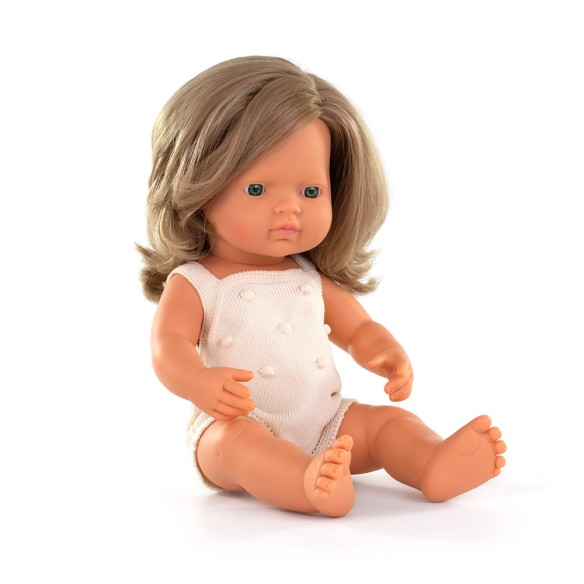 MUÑECA CAUCÁSICA RUBIO OSCURO 38cm (pelele crudo)