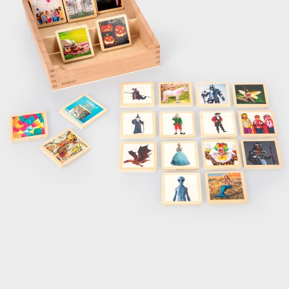 TICKIT CAJA 90 FICHAS DE MADERA PARA CREAR HISTORIAS